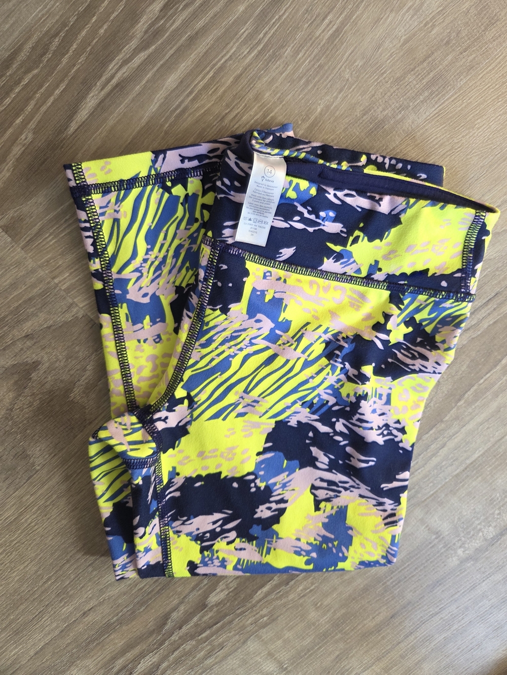 Ivivva Neon Yellow, Navy & Light Pink Abstract Kids Leggings
